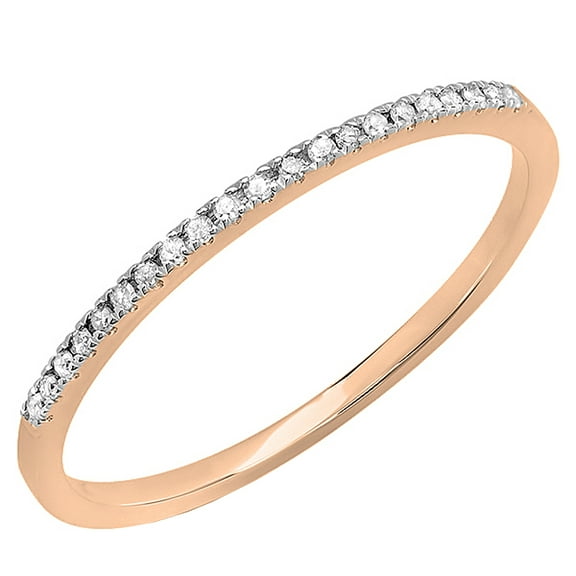 Dazzlingrock Collection Round White Diamond Single Row Stakable Wedding Band for Women (0.08 ctw, Color I-J, Clarity I2-I3) in 10K Rose Gold, Size 7.5