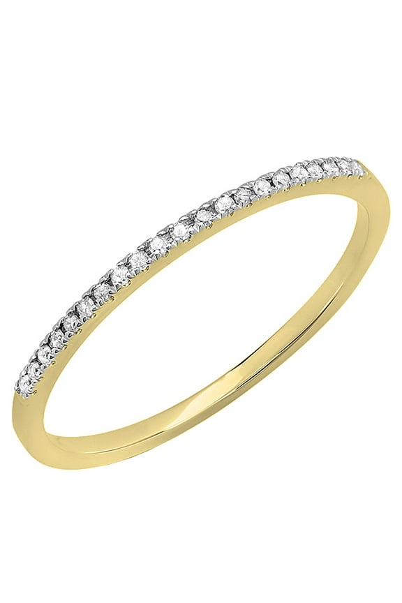 Collection Round White Diamond Single Row Stakable Wedding Band for Women (0.08 ctw, Color I-J, Clarity I2-I3) in 10K Yellow Gold, Size 6.5