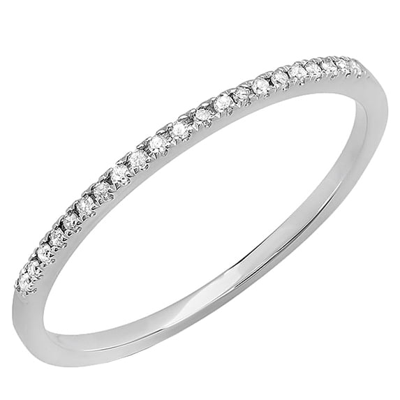 Dazzlingrock Collection Round White Diamond Single Row Stakable Wedding Band for Women (0.08 ctw, Color I-J, Clarity I1-I2) in 14K White Gold, Size 8