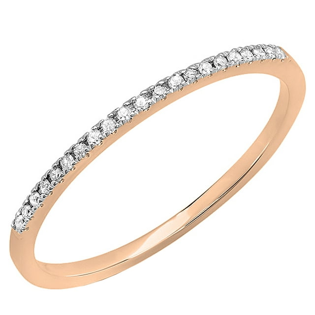 Dazzlingrock Collection Round White Diamond Single Row Stakable Wedding Band for Women (0.08 ctw, Color I-J, Clarity I2-I3) in 10K Rose Gold, Size 4