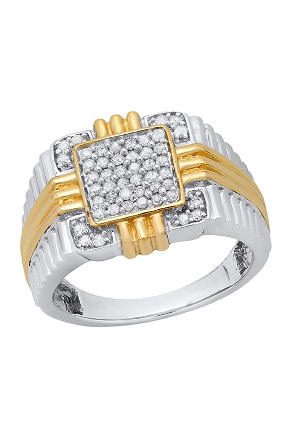 Collection Round White Diamond Sleek & Modern Square Topped Anniversary Wedding Band for Men (0.50 ctw, Color I-J, Clarity I2-I3) in Yellow Gold Plated Sterling Silver, Size 9