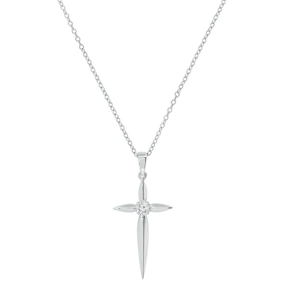 Dazzlingrock Collection Round White Diamond Solitaire Accent Cross Pendant with 18 inch Gold Chain for Women (0.11 ctw, Color I-J, Clarity I2-I3) in 10K White Gold