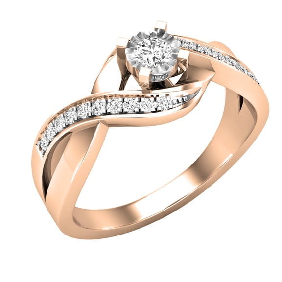 Dazzlingrock Collection Round White Diamond Solitaire Crossover Twist Promise Bridal Ring for Women (0.20 ctw, Color I-J, Clarity I1-I2) in 18K Rose Gold, Size 6