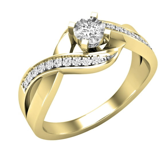 Dazzlingrock Collection Round White Diamond Solitaire Crossover Twist Promise Bridal Ring for Women (0.20 ctw, Color I-J, Clarity I2-I3) in 10K Yellow Gold, Size 5