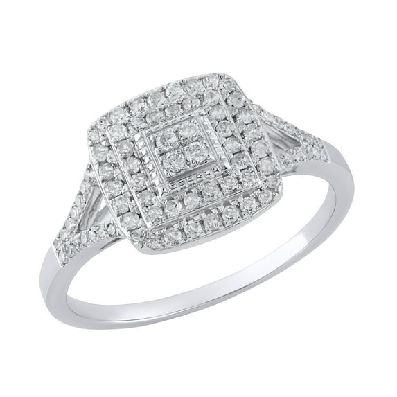 Dazzlingrock Collection Round White Diamond Split Shank Square Cushion Cluster Engagement Ring for Women (0.38 ctw, Color I-J, Clarity I1-I2) in 14K White Gold, Size 7