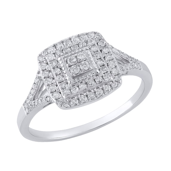 Dazzlingrock Collection Round White Diamond Split Shank Square Cushion Cluster Engagement Ring for Women (0.38 ctw, Color I-J, Clarity I2-I3) in 10K White Gold, Size 5.5