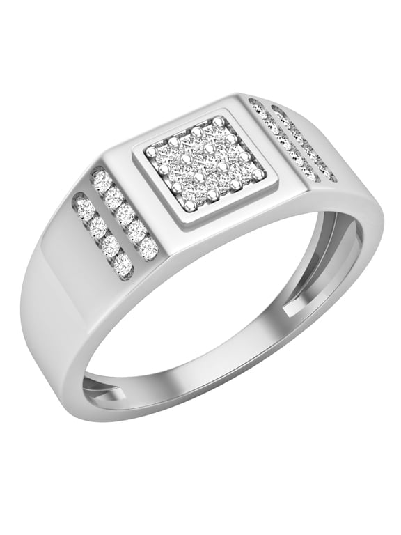 Collection Round White Diamond Square Cluster Wedding Ring for Men (0.30 ctw, Color I-J, Clarity I1-I2) in 18K White Gold, Size 9
