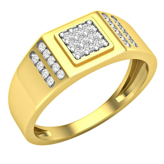 Dazzlingrock Collection Round White Diamond Square Cluster Wedding Ring for Men (0.30 ctw, Color I-J, Clarity I2-I3) in 10K Yellow Gold, Size 12.5