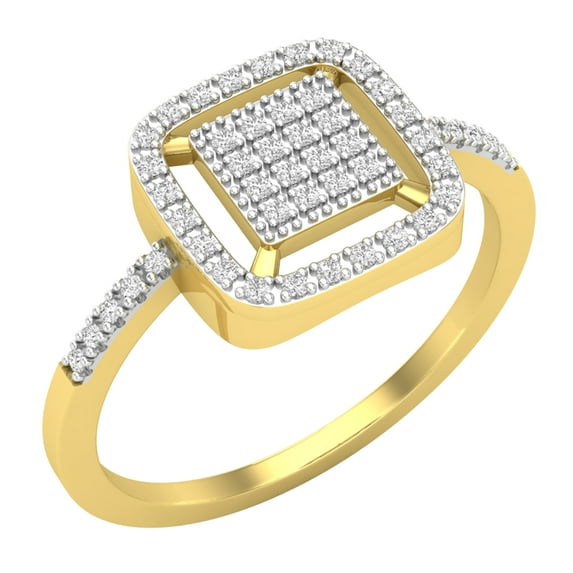 Dazzlingrock Collection Round White Diamond Square Frame Cluster Engagement Ring for Women (0.15 ctw, Color I-J, Clarity I1-I2) in 18K Yellow Gold, Size 9.5