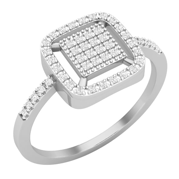 Dazzlingrock Collection Round White Diamond Square Frame Cluster Engagement Ring for Women (0.15 ctw, Color I-J, Clarity I2-I3) in 925 Sterling Silver, Size 9.5