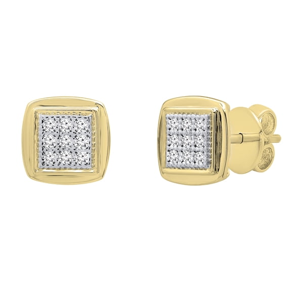 Dazzlingrock Collection Round White Diamond Square Frame Pushback Stud Earrings for Women (0.25 ctw, Color I-J, Clarity I1-I2) in 14K Yellow Gold