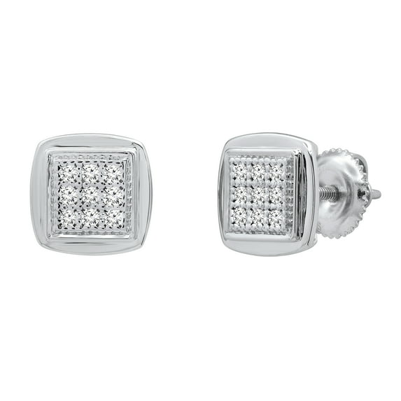 Dazzlingrock Collection Round White Diamond Square Frame Screwback Stud Earrings for Women (0.25 ctw, Color I-J, Clarity I2-I3) in 10K White Gold