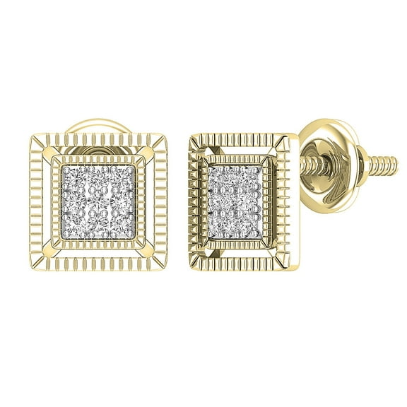 Dazzlingrock Collection Round White Diamond Square Shape Screwback Stud Earrings for Women (0.10 ctw, Color I-J, Clarity I2-I3) in 10K Yellow Gold