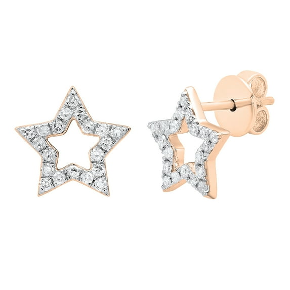Dazzlingrock Collection Round White Diamond Star Shape Pushback Stud Earrings for Women (0.35 ct, Color I-J, Clarity I1-I2) in 14K Rose Gold