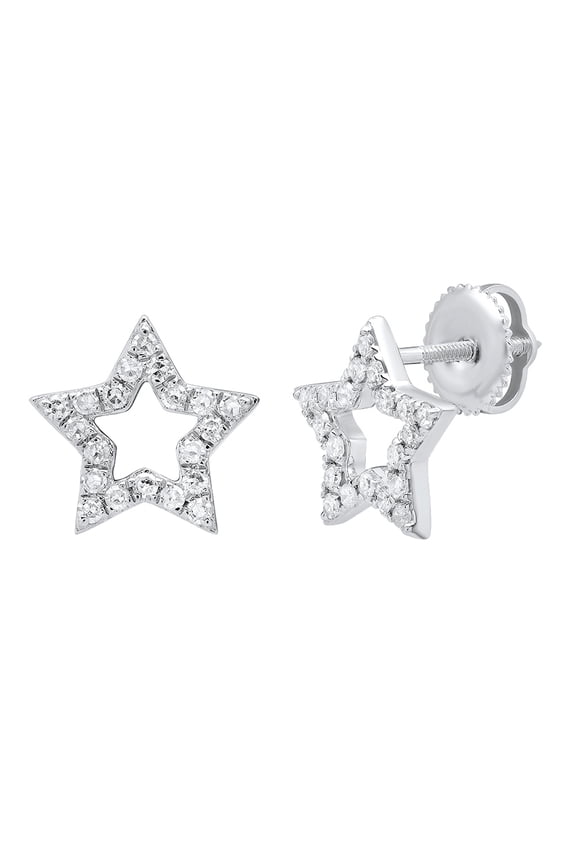 Collection Round White Diamond Star Shape Screwback Stud Earrings for Women (0.35 ct, Color I-J, Clarity I1-I2) in 14K White Gold
