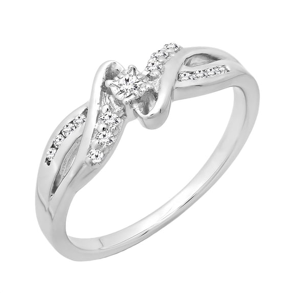 Dazzlingrock Collection Round White Diamond Swirl Bypass Split Shank Promise Ring for Women (0.15 ctw, Color I-J, Clarity I2-I3) in 925 Sterling Silver, Size 6.5
