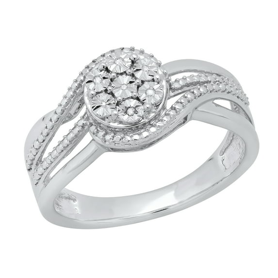 Dazzlingrock Collection Round White Diamond Swirl Cluster Engagement Ring for Women (0.08 ctw, Color I-J, Clarity I2-I3) in 10K White Gold, Size 5.5