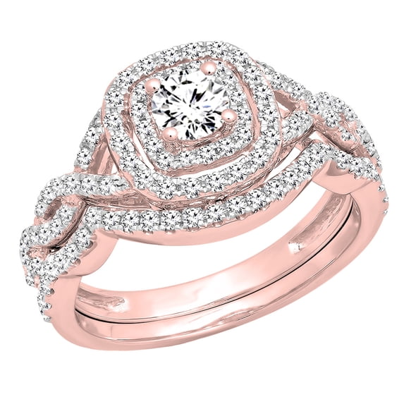 Dazzlingrock Collection Round White Diamond Swirl Halo Bridal Ring Set for Women (1.00 ctw, Color I-J, Color I2-I3) in 10K Rose Gold, Size 4