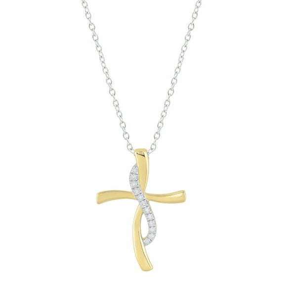 Dazzlingrock Collection Round White Diamond Swirl Style Twist Cross Pendant with 18 Inch Silver Chain for Women (0.12 ctw, Color I-J, Clarity I1-I2) in 14K Yellow Gold