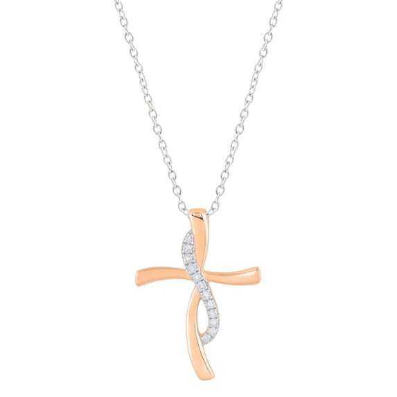 Dazzlingrock Collection Round White Diamond Swirl Style Twist Cross Pendant with 18 Inch Silver Chain for Women (0.12 ctw, Color I-J, Clarity I1-I2) in 18K Rose Gold