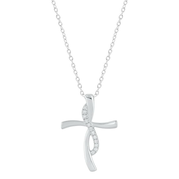 Dazzlingrock Collection Round White Diamond Swirl Style Twist Cross Pendant with 18 Inch Silver Chain for Women (0.12 ctw, Color I-J) in Gold