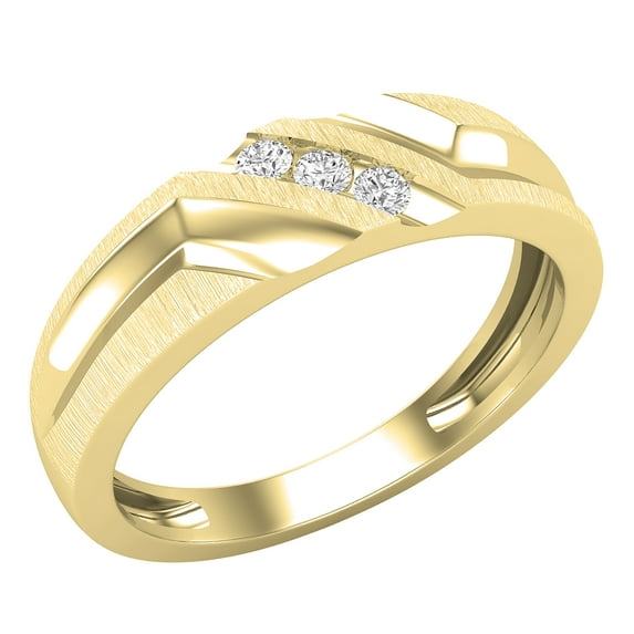 Dazzlingrock Collection Round White Diamond Three Stone Wedding Band for Men (0.12 ctw, Color I-J, Clarity I1-I2) in 18K Yellow Gold, Size 9