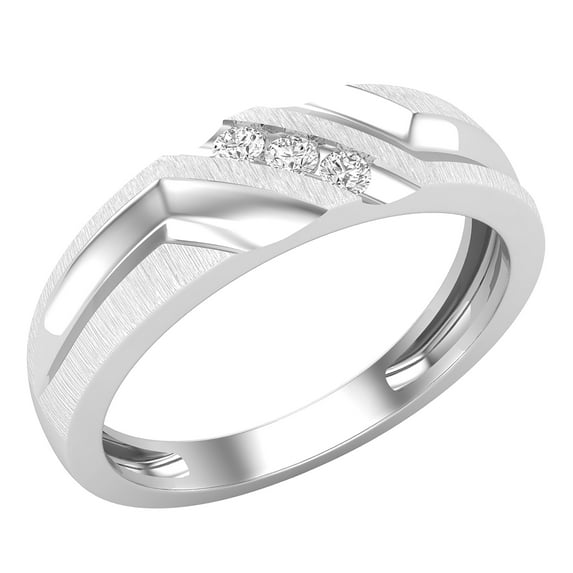 Dazzlingrock Collection Round White Diamond Three Stone Wedding Band for Men (0.12 ctw, Color I-J, Clarity I2-I3) in 10K White Gold, Size 9