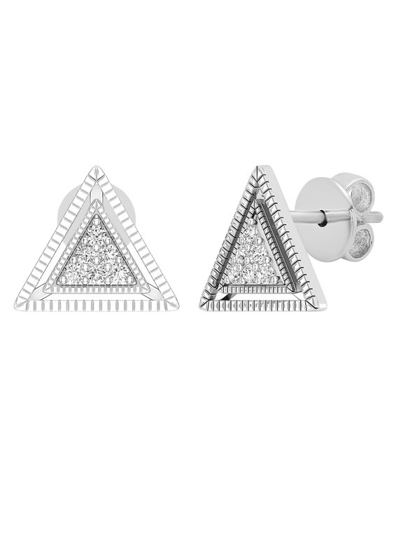 Collection Round White Diamond Triangle Shape Pushback Stud Earrings for Women (0.10 ctw, Color I-J, Clarity I1-I2) in 14K White Gold