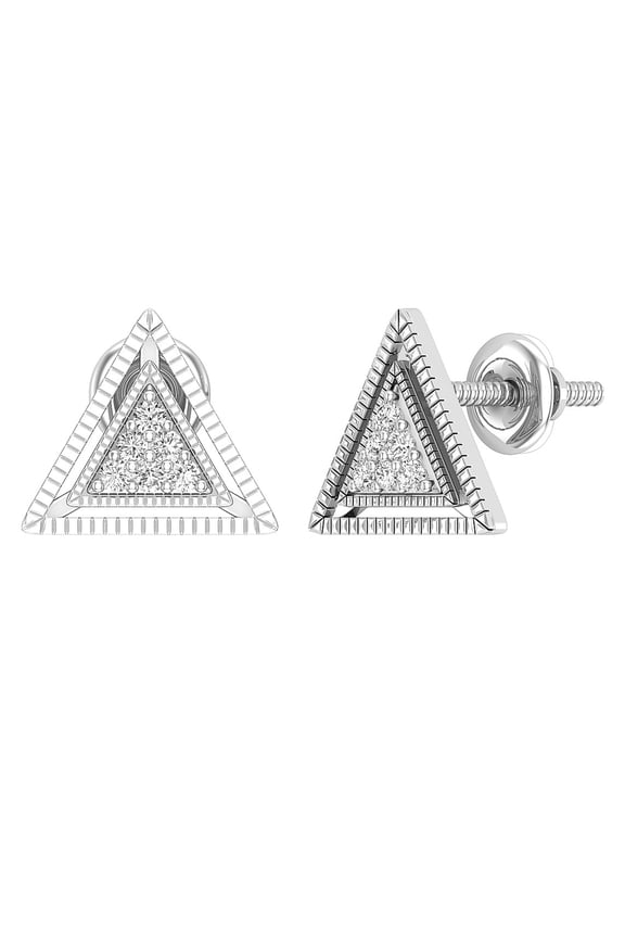 Collection Round White Diamond Triangle Shape Screwback Stud Earrings for Women (0.10 ctw, Color I-J, Clarity I2-I3) in 925 Sterling Silver