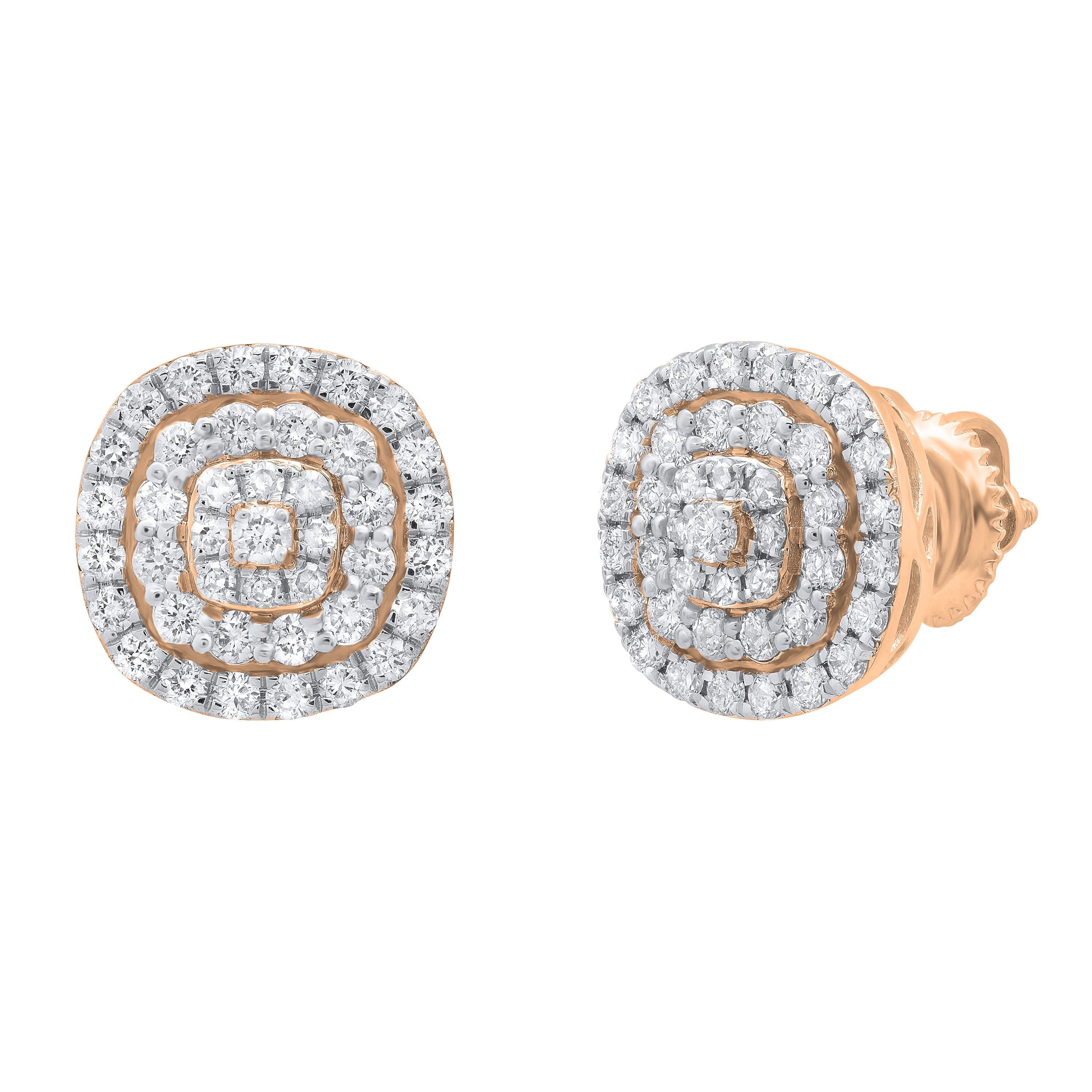 Dazzlingrock Collection Round White Diamond Triple Halo Cluster Screwback Stud Earrings for Women (0.95 ctw, Color I-J, Clarity I1-I2) in 18K Rose Gold