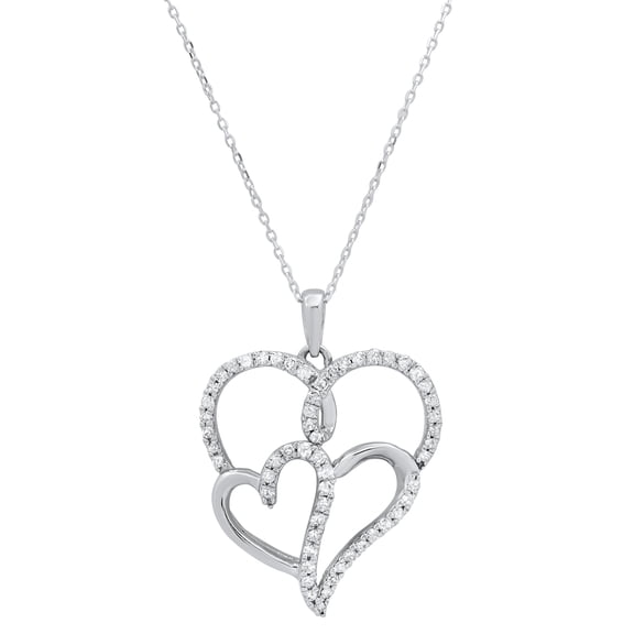 Dazzlingrock Collection Round White Diamond Triple Heart Pendant for Women with 18 Inch Silver Chain (0.14 ctw, Color I-J, Clarity I2-I3) in 925 Sterling Silver