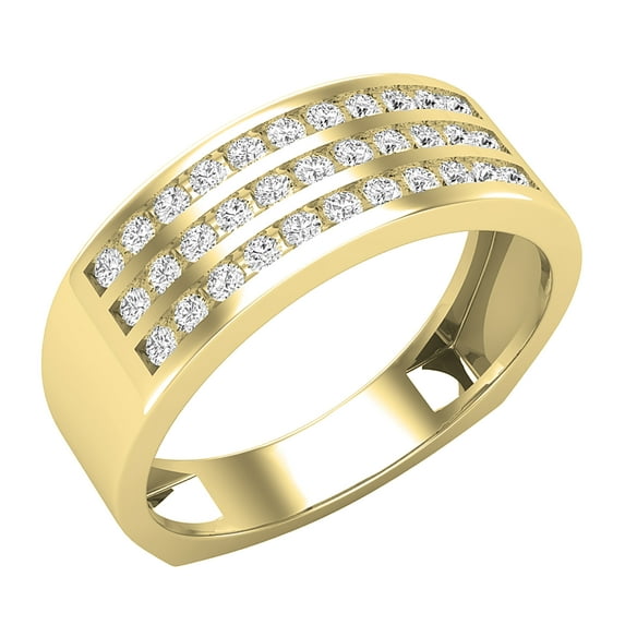 Dazzlingrock Collection Round White Diamond Triple Row Wedding Band for Men (0.45 ctw, Color I-J, Clarity I1-I2) in 14K Yellow Gold, Size 9.5