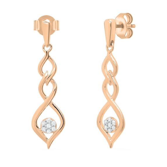 Dazzlingrock Collection Round White Diamond Twisted Interlock Pushback Drop Earrings for Women (0.11 ctw, Color I-J, Clarity I2-I3) in 10K Rose Gold