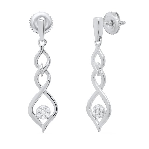 Dazzlingrock Collection Round White Diamond Twisted Interlock Screwback Drop Earrings for Women (0.11 ctw, Color I-J, Clarity I2-I3) in 10K White Gold