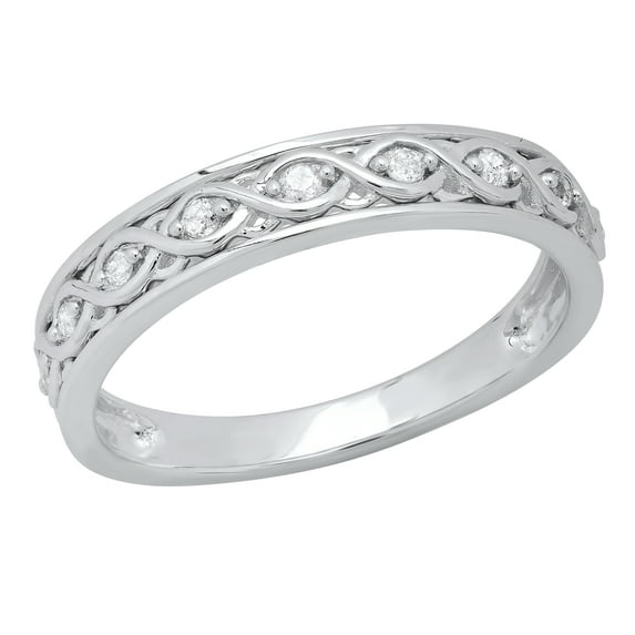 Dazzlingrock Collection Round White Diamond Twisted Swirl Engagement Wedding Ring for Women (0.12 ctw, Color I-J, Clarity I1-I2) in 14K White Gold, Size 8.5