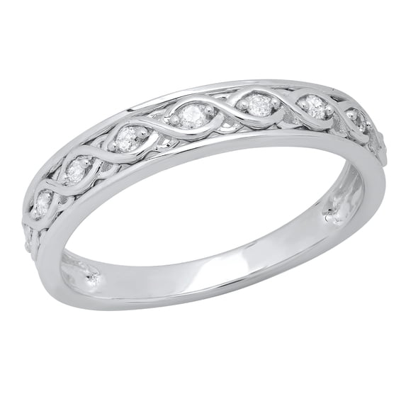 Dazzlingrock Collection Round White Diamond Twisted Swirl Engagement Wedding Ring for Women (0.12 ctw, Color I-J, Clarity I2-I3) in 10K White Gold, Size 8