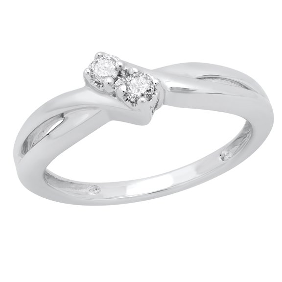 Dazzlingrock Collection Round White Diamond Two Stone Engagement Ring for Women (0.06 ctw, Color I-J, Clarity I2-I3) in 925 Sterling Silver, Size 6.5