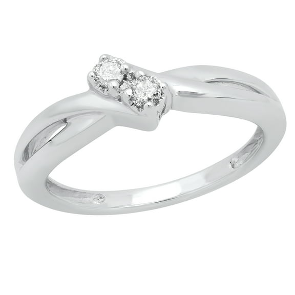 Dazzlingrock Collection Round White Diamond Two Stone Engagement Ring for Women (0.06 ctw, Color I-J, Clarity I2-I3) in 925 Sterling Silver, Size 6