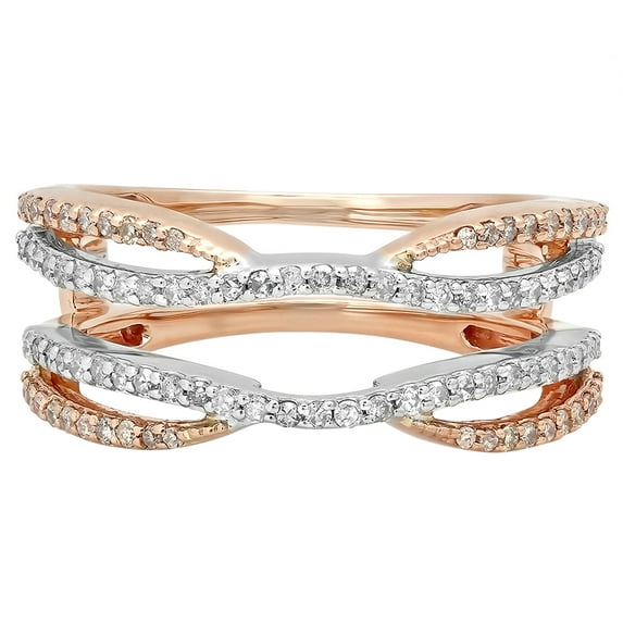 Dazzlingrock Collection Round White Diamond Two Tone Wedding Band for Women (0.50 ctw, Color I-J, Clarity I2-I3) in 10K White Rose Gold, Size 7.5