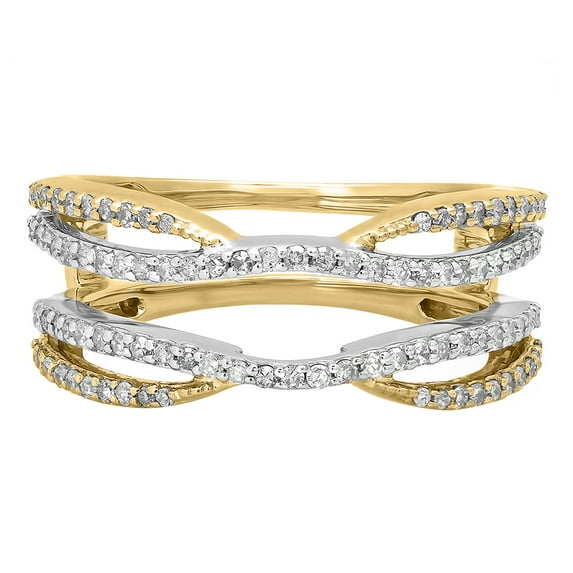 Dazzlingrock Collection Round White Diamond Two Tone Wedding Band for Women (0.50 ctw, Color I-J, Clarity I2-I3) in 10K White Yellow Gold, Size 6