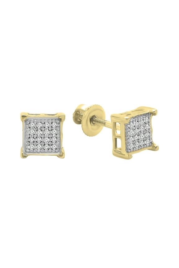 Collection Round White Diamond Unisex Stud Earrings in Yellow Plated Sterling Silver