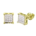 thumbnail image 1 of Dazzlingrock Collection Round White Diamond V-Prong Square Hip Hop Iced Screwback Stud Earrings for Unisex (0.10 ctw, Color I-J, Clarity I2-I3) in 10K Yellow Gold, 1 of 5