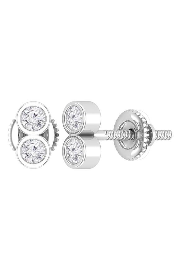Collection Round White Diamond Vertical 2 Stone Style Screwback Stud Earrings for Her (0.24 ctw, Color I-J, Clarity I1-I2) in 14K White Gold