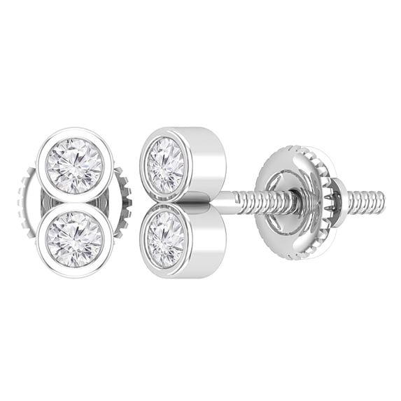 Dazzlingrock Collection Round White Diamond Vertical 2 Stone Style Screwback Stud Earrings for Her (0.24 ctw, Color I-J, Clarity I2-I3) in 10K White Gold