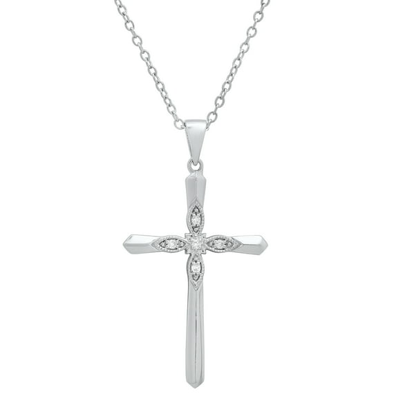 Dazzlingrock Collection Round White Diamond Vintage Style Cross Pendant for Women with 18 Inch Gold Chain (0.05 ctw, Color I-J, Clarity I1-I2) in 14K White Gold