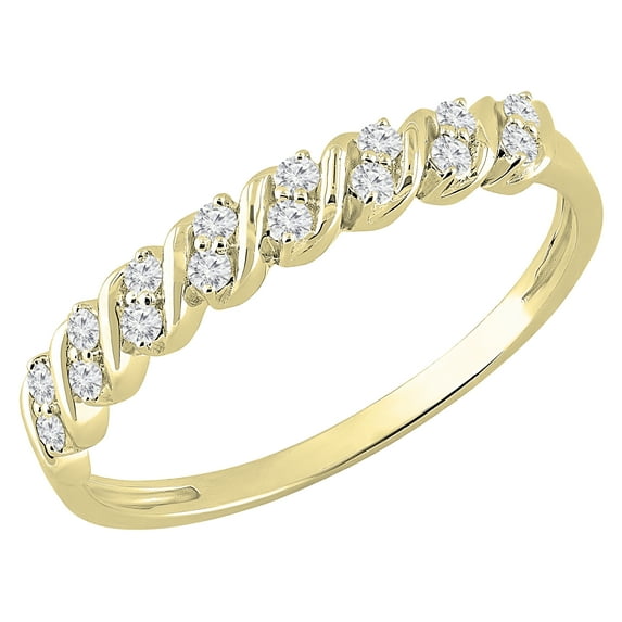 Dazzlingrock Collection Round White Diamond Wave Style Stackable Wedding Band for Women (0.18 ctw, Color I-J, Clarity I1-I2) in 18K Yellow Gold, Size 6