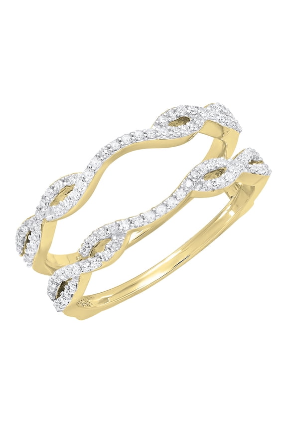 Collection Round White Diamond Wedding Band Enhancer Double Ring for Women (0.35 ctw, Color I-J, Clarity I1-I2) in 14K Yellow Gold, Size 9