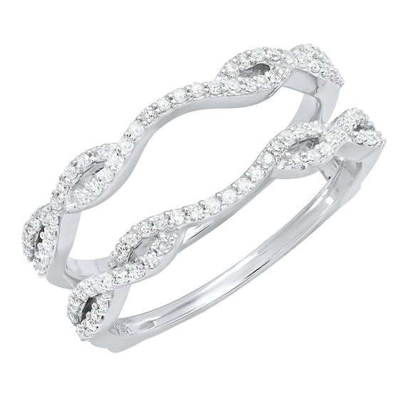 Dazzlingrock Collection Round White Diamond Wedding Band Enhancer Double Ring for Women (0.35 ctw, Color I-J, Clarity I2-I3) in 10K White Gold, Size 9.5
