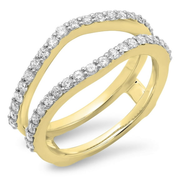 Dazzlingrock Collection Round White Diamond Wedding Band Enhancer Guard Double Ring For Women 1/2 CT (0.50 ctw, Color I-J, Clarity I2-I3) in 10K Yellow Gold, Size 10