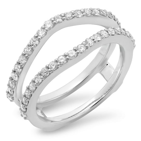 Dazzlingrock Collection Round White Diamond Wedding Band Enhancer Guard Double Ring For Women 1/2 CT (0.50 ctw, Color I-J, Clarity I1-I2) in 14K White Gold, Size 5